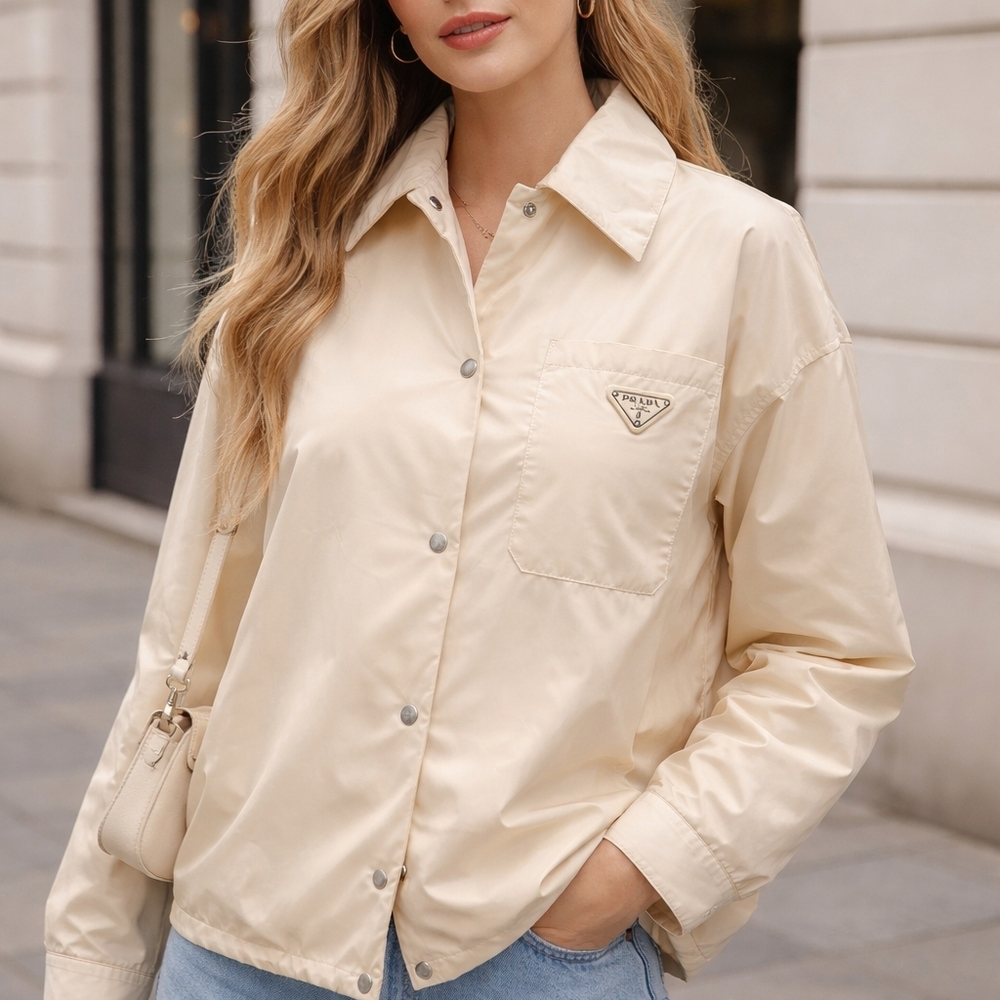 Prada Cream Lightweight Utility Jacket with Chest Pocket